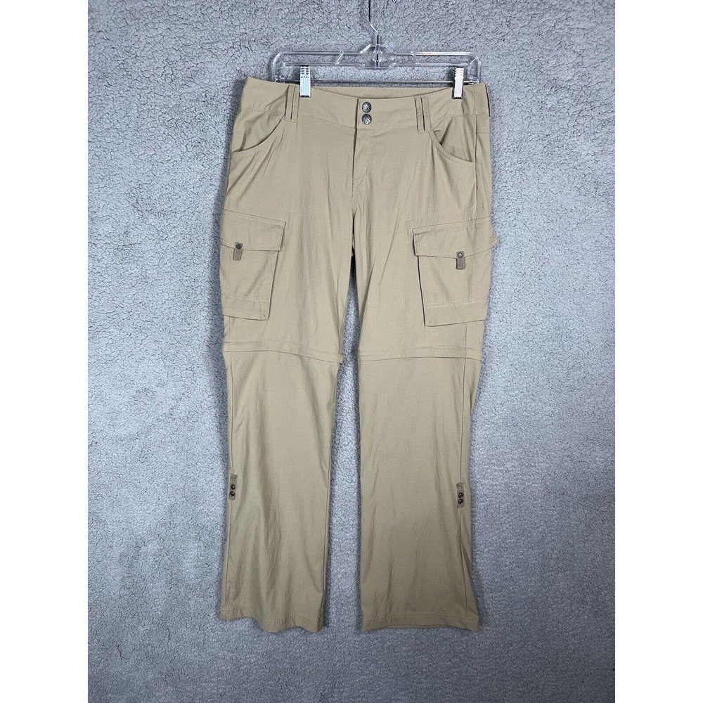 Prana Pants Hiking Convertible Cargo Roll Hem Rip Stop Khaki Lightweight Women 8